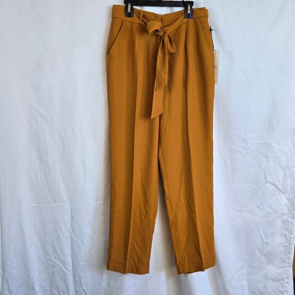 Forever 21 Mustard High-Rise Tie-Waist Tapered Leg Woven Career Pants Medium NEW